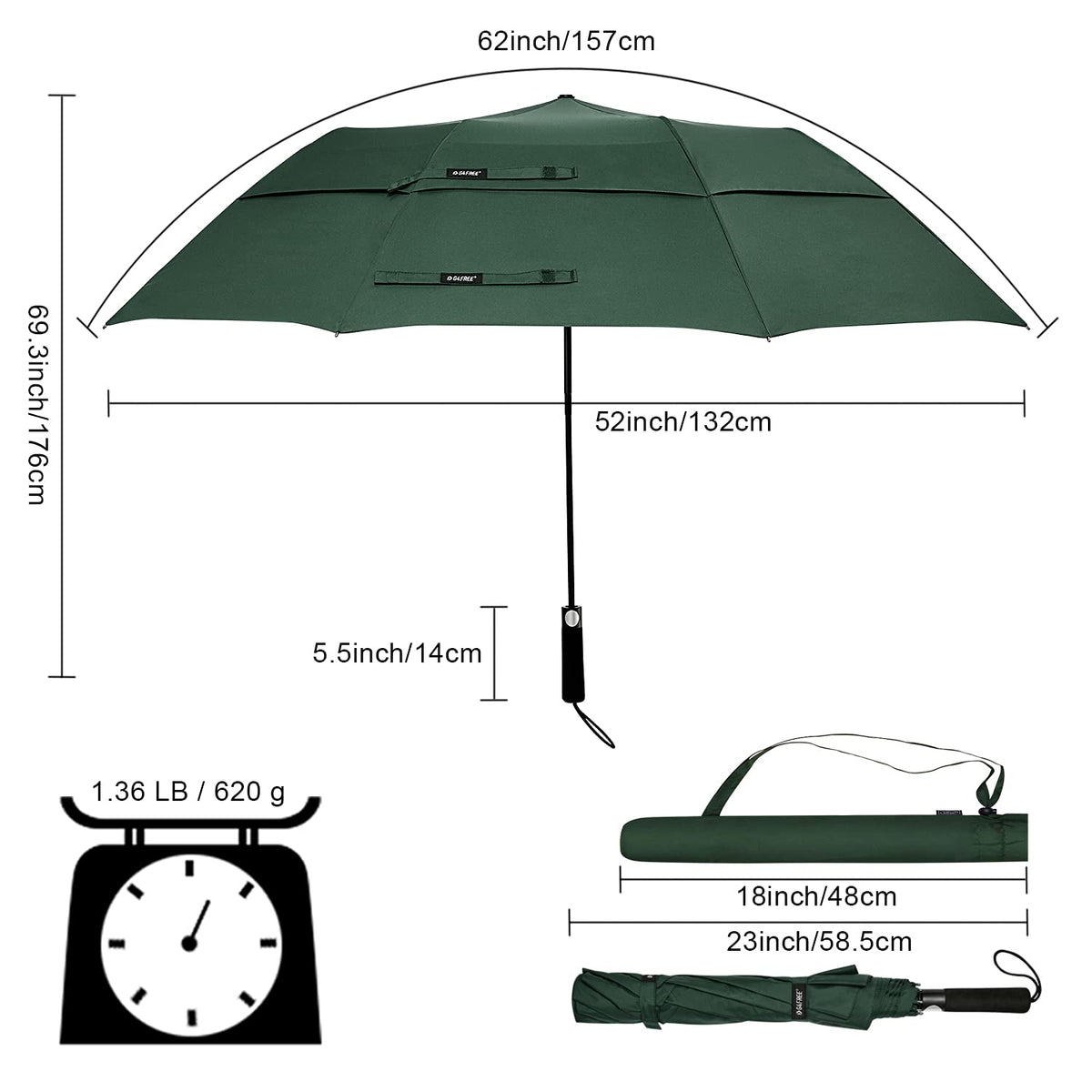 G4Free - G4Free 62 Inch Portable Automatic Open Oversize Vented Double Canopy Umbrellas -D02V684A-D02V684M-D02V684B-D02V684E-D02V684D