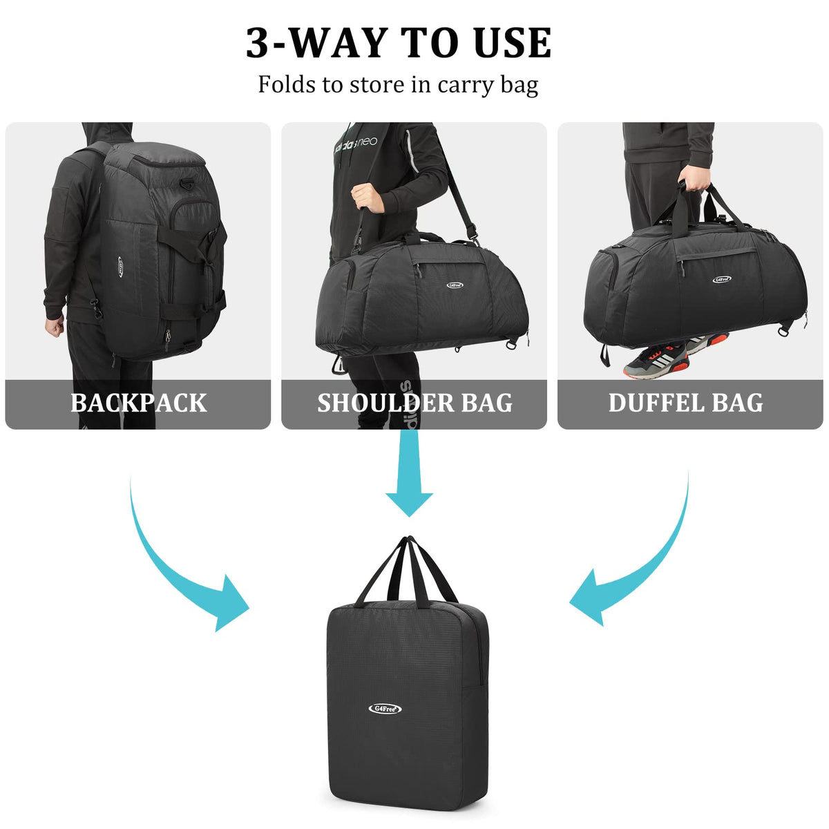 G4Free - G4Free 70L Large 3-Way Duffle Backpack Gym Bag with Shoe Compartment -TN22B134C-TN22B134B-TN22B134A