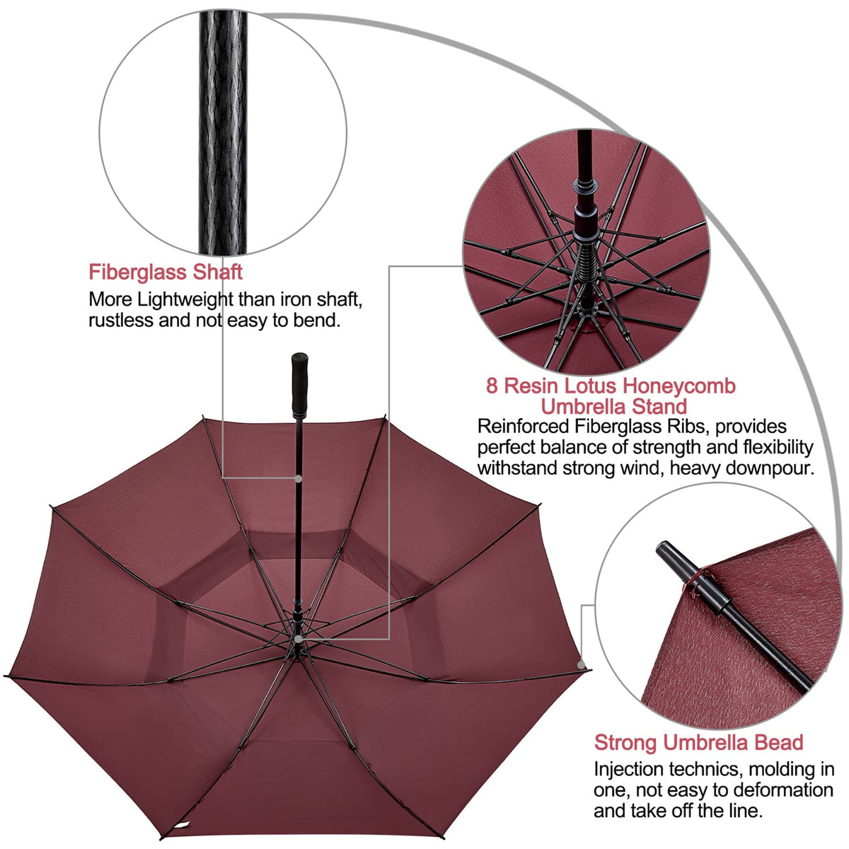 G4Free - G4Free 72 Inch Huge Double Canopy Vented Windproof Stick Umbrellas -D02V716A-D02V716C-D02V716B