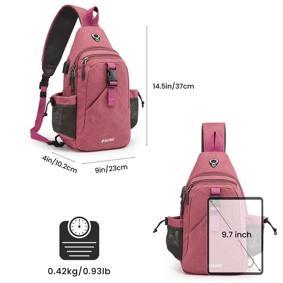 G4Free - G4Free Anti-Theft Canvas Sling Bag with USB Port -TN22B159C-TN22B159A-TN22B159D-TN22B159B-TN22B159F