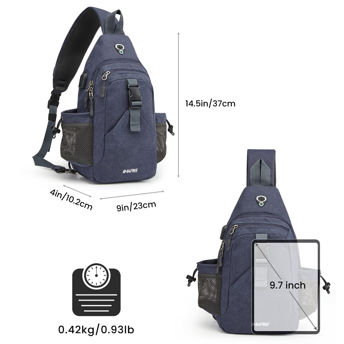 G4Free - G4Free Anti-Theft Canvas Sling Bag with USB Port -TN22B159C-TN22B159A-TN22B159D-TN22B159B-TN22B159F