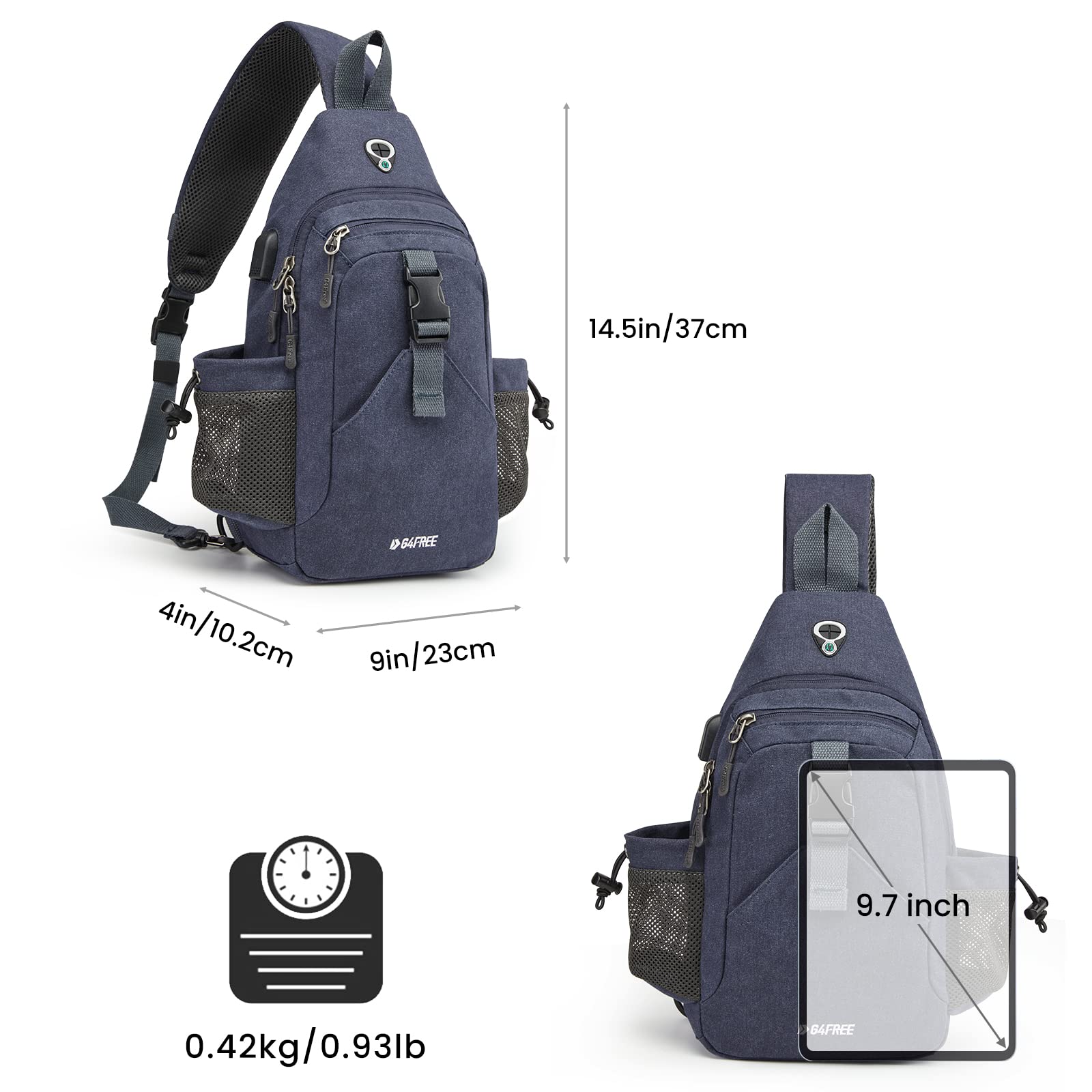 G4Free - G4Free Anti-Theft Canvas Sling Bag with USB Port -TN22B159C-TN22B159A-TN22B159D-TN22B159B-TN22B159F