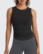 G4Free - G4Free BareFeel Ruched High Neck Yoga Tank Top -GF26L991A001F-XS