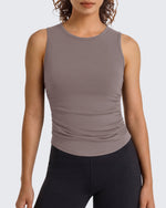 G4Free - G4Free BareFeel Ruched High Neck Yoga Tank Top -GF26L991A001F-XS