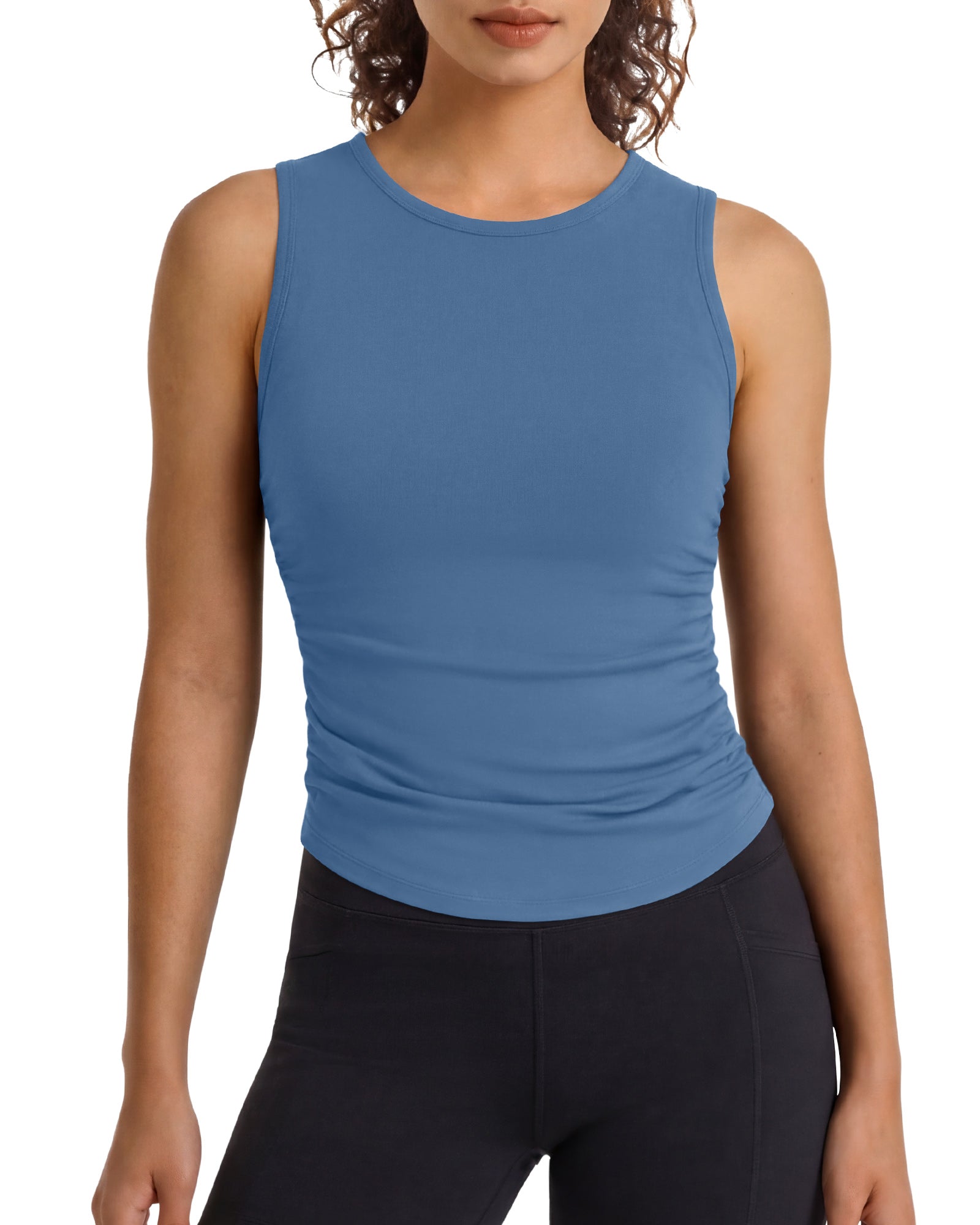 G4Free - G4Free BareFeel Ruched High Neck Yoga Tank Top -GF26L991A001F-XS