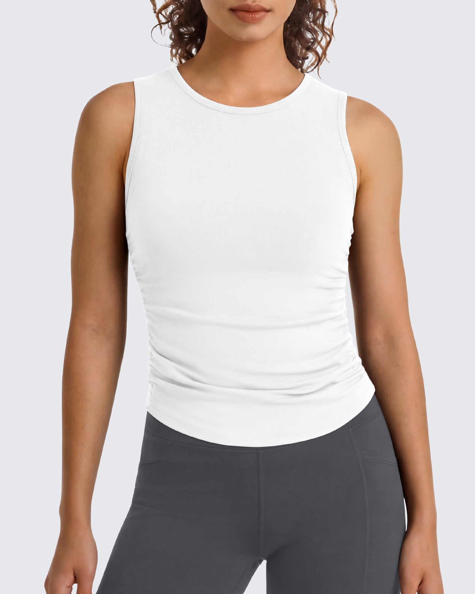 G4Free - G4Free BareFeel Ruched High Neck Yoga Tank Top -GF26L991A001F-XS-GF26L991A001A-S-GF26L991A001B-M-GF26L991A001C-L-GF26L991A001D-XL