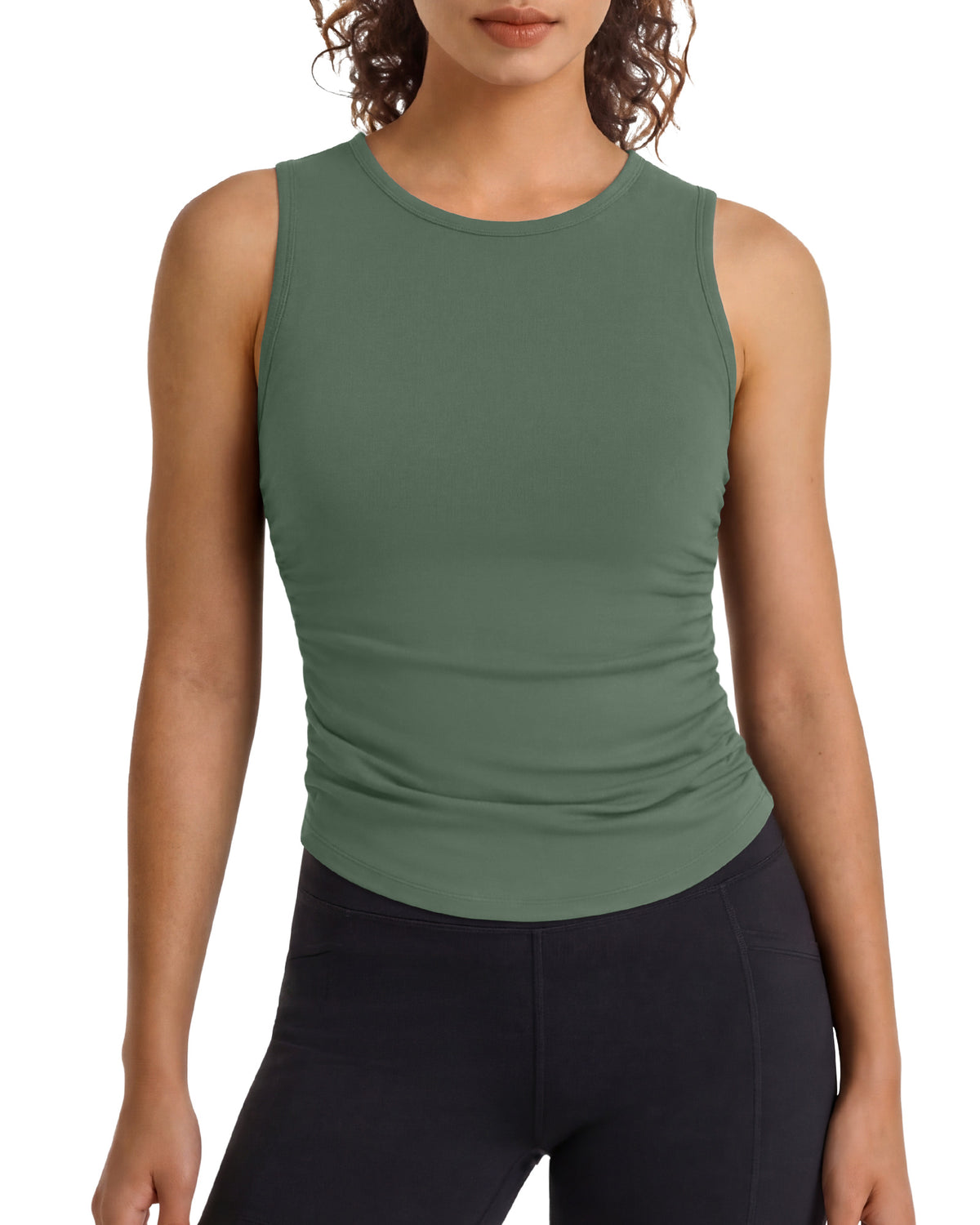 G4Free - G4Free BareFeel Ruched High Neck Yoga Tank Top -GF26L991A001F-XS-GF26L991A001A-S-GF26L991A001B-M-GF26L991A001C-L-GF26L991A001D-XL