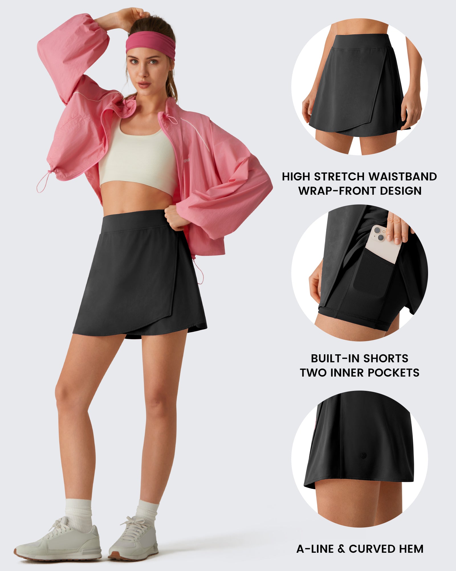 G4Free - G4Free BareFeel Wrap A-Line Tennis Skirt with Built-in Shorts & Pockets -GF26H883A001A-S-GF26H883A001B-M-GF26H883A001C-L-GF26H883A001D-XL-GF26H883A001E-XXL