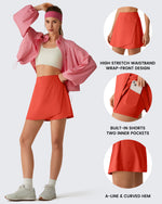 G4Free - G4Free BareFeel Wrap A-Line Tennis Skirt with Built-in Shorts & Pockets -GF26H883A001A-S-GF26H883A001B-M-GF26H883A001C-L-GF26H883A001D-XL-GF26H883A001E-XXL