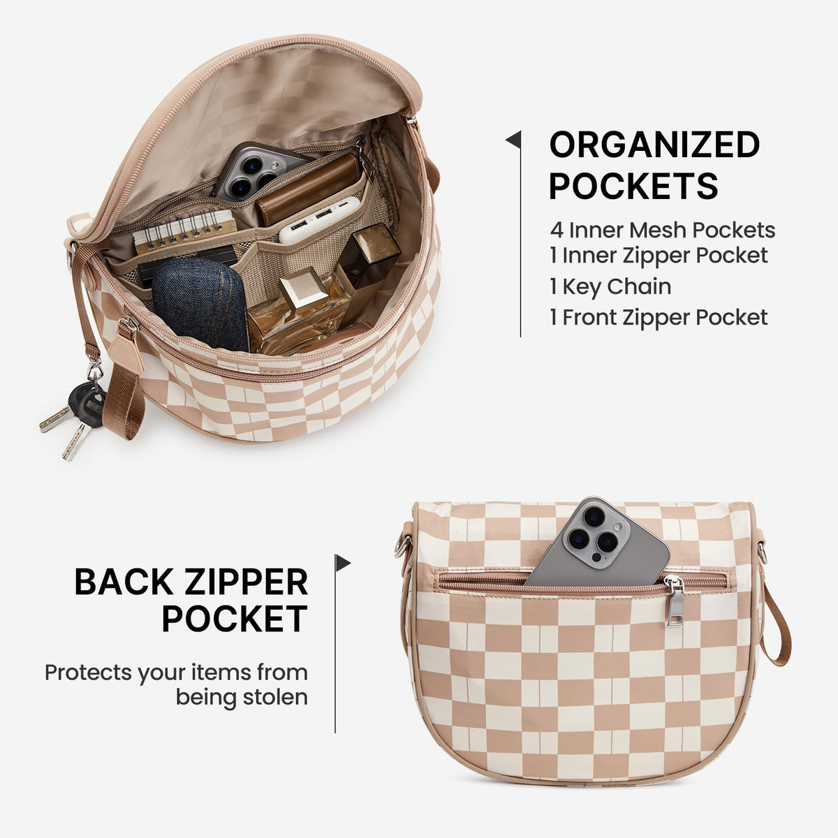 G4Free - G4Free Checkered Crossbody Bum Bag with Removable Pouch Lightweight -TN26B628A-TN26B628B-TN26B628C-TN26B628D-TN26B628E