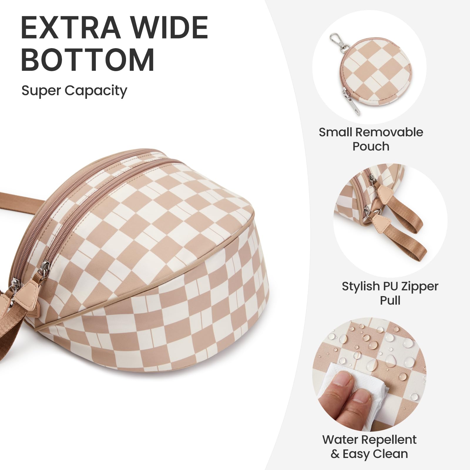 G4Free - G4Free Checkered Crossbody Bum Bag with Removable Pouch Lightweight -TN26B628A-TN26B628B-TN26B628C-TN26B628D-TN26B628E