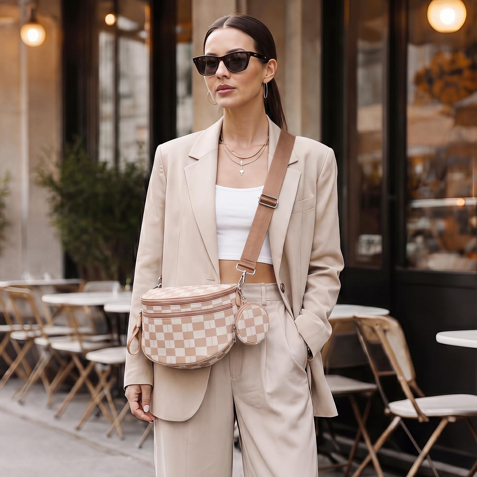 G4Free - G4Free Checkered Crossbody Bum Bag with Removable Pouch Lightweight -TN26B628A-TN26B628B-TN26B628C-TN26B628D-TN26B628E