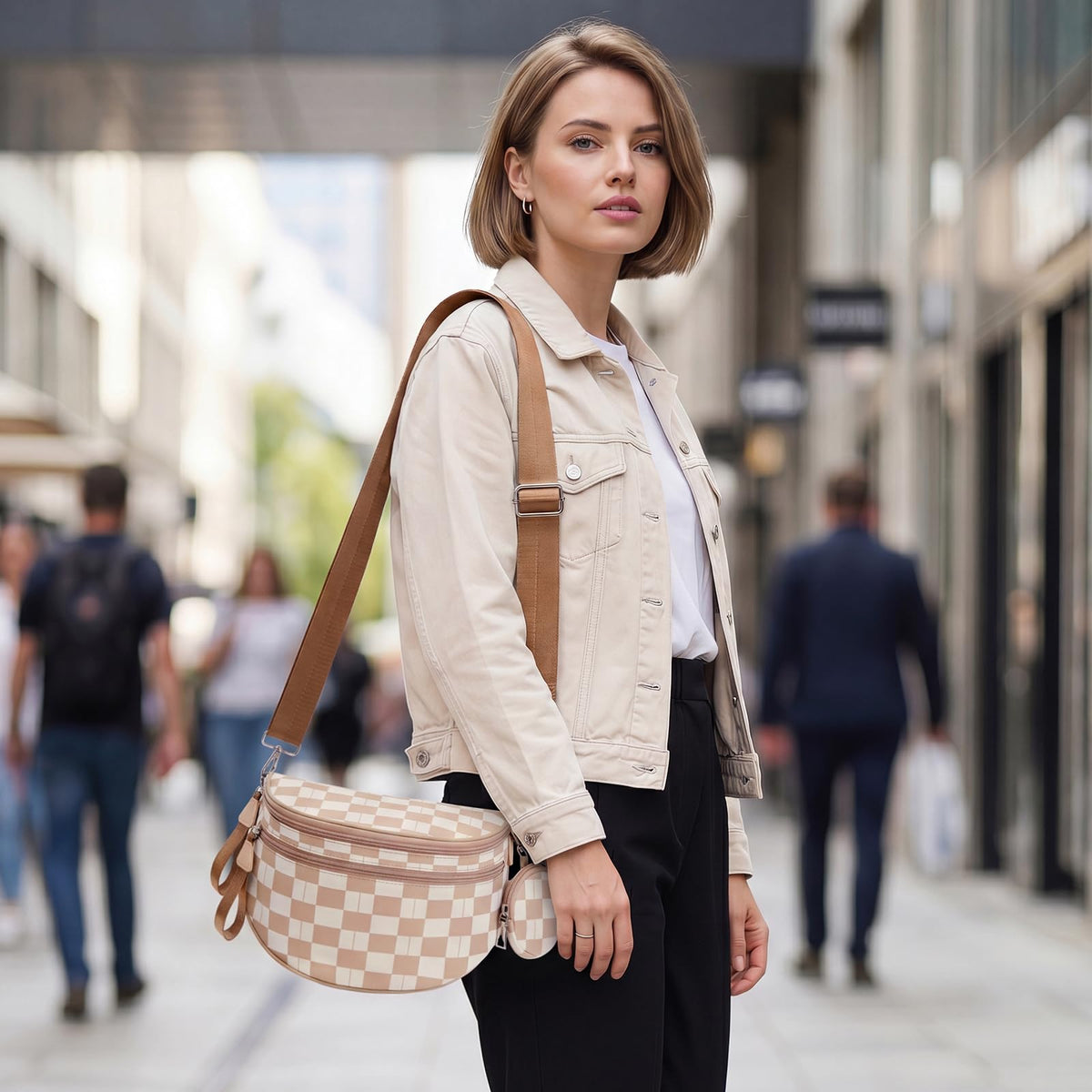G4Free - G4Free Checkered Crossbody Bum Bag with Removable Pouch Lightweight -TN26B628A-TN26B628B-TN26B628C-TN26B628D-TN26B628E