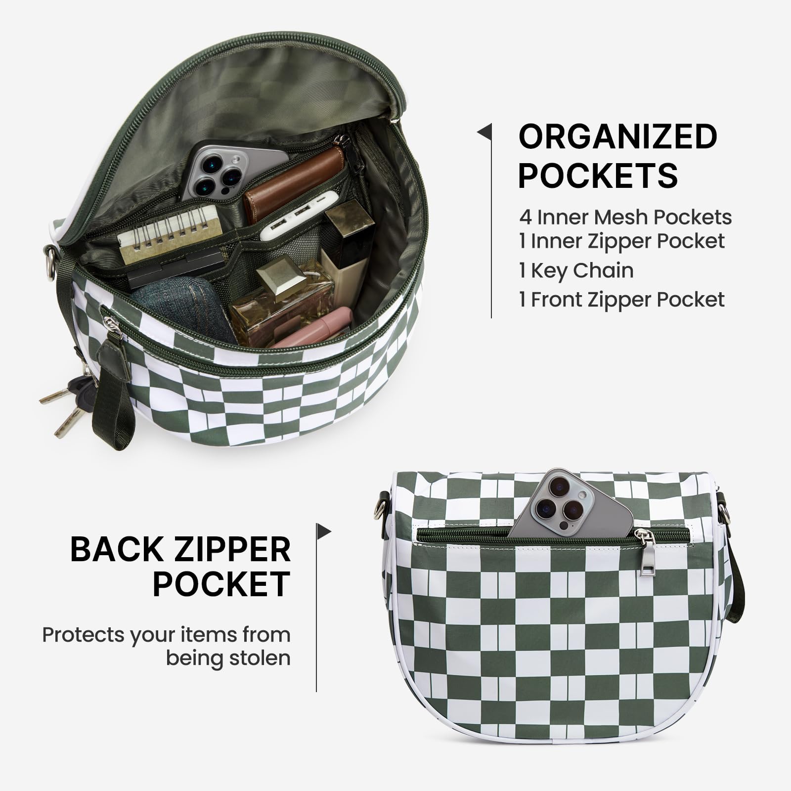 G4Free - G4Free Checkered Crossbody Bum Bag with Removable Pouch Lightweight -TN26B628A-TN26B628B-TN26B628C-TN26B628D-TN26B628E