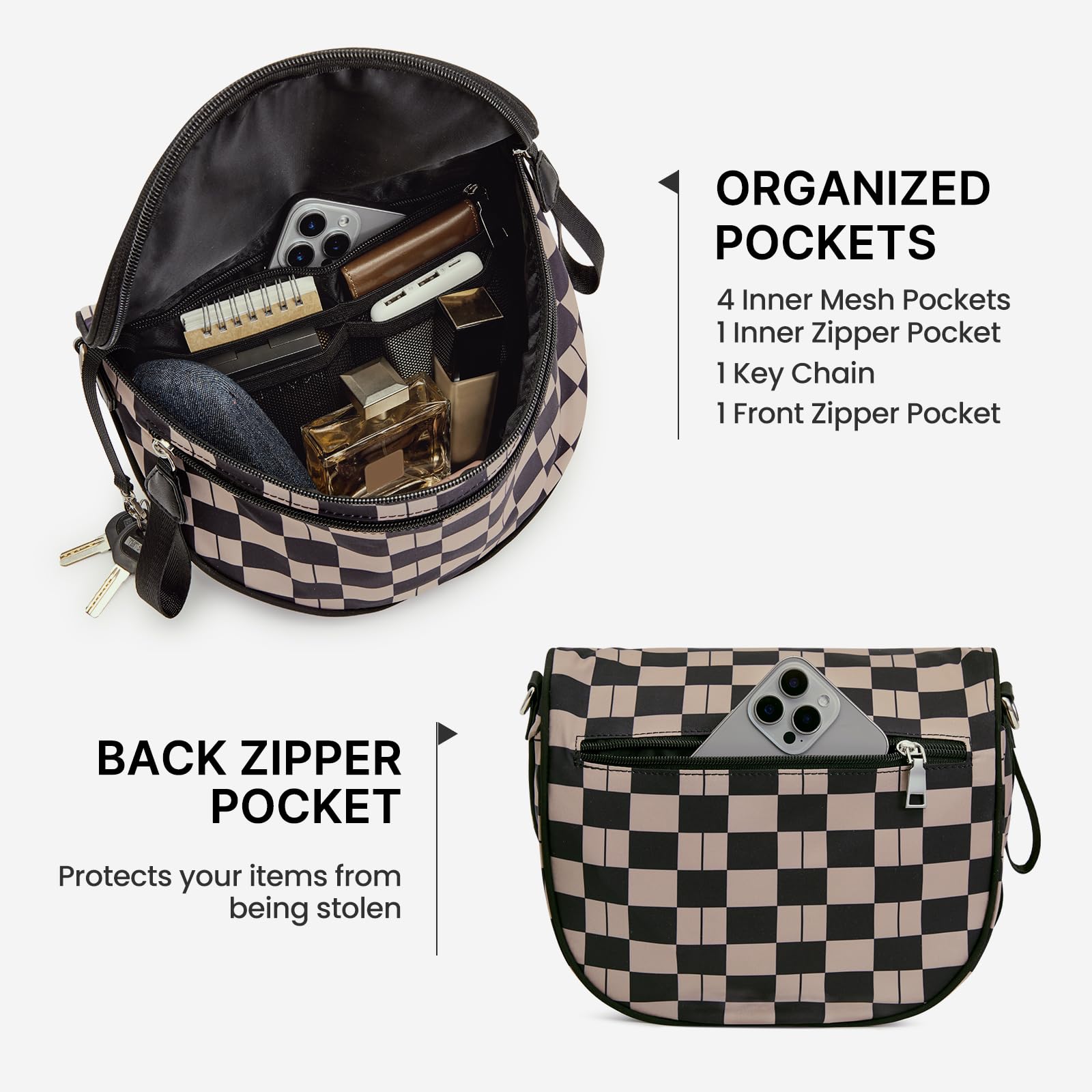G4Free - G4Free Checkered Crossbody Bum Bag with Removable Pouch Lightweight -TN26B628A-TN26B628B-TN26B628C-TN26B628D-TN26B628E