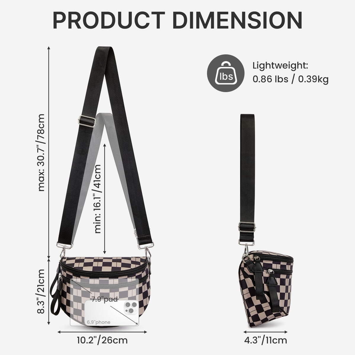 G4Free - G4Free Checkered Crossbody Bum Bag with Removable Pouch Lightweight -TN26B628A-TN26B628B-TN26B628C-TN26B628D-TN26B628E