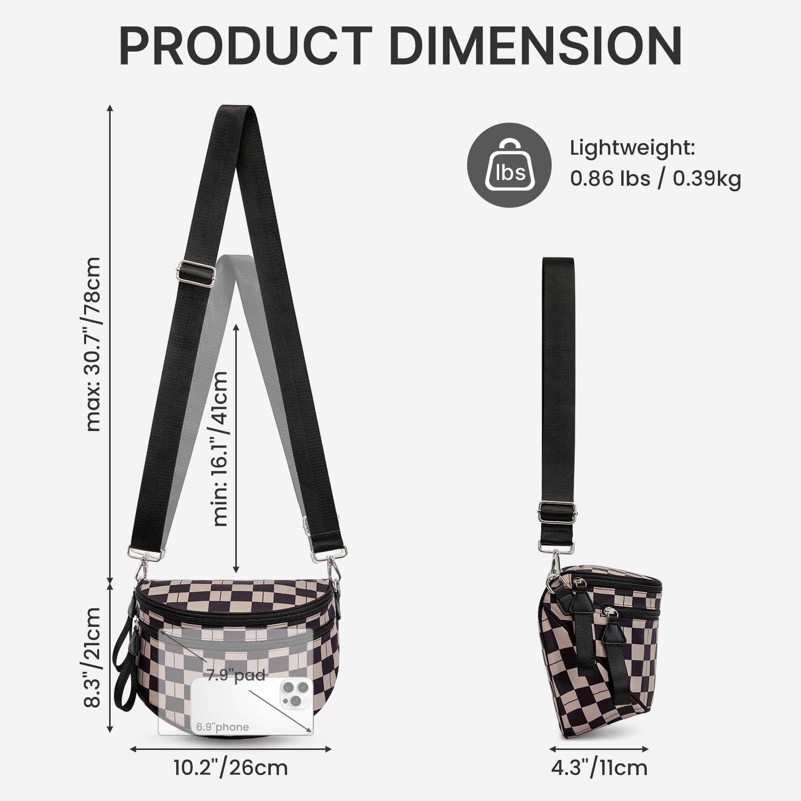 G4Free - G4Free Checkered Crossbody Bum Bag with Removable Pouch Lightweight -TN26B628A-TN26B628B-TN26B628C-TN26B628D-TN26B628E