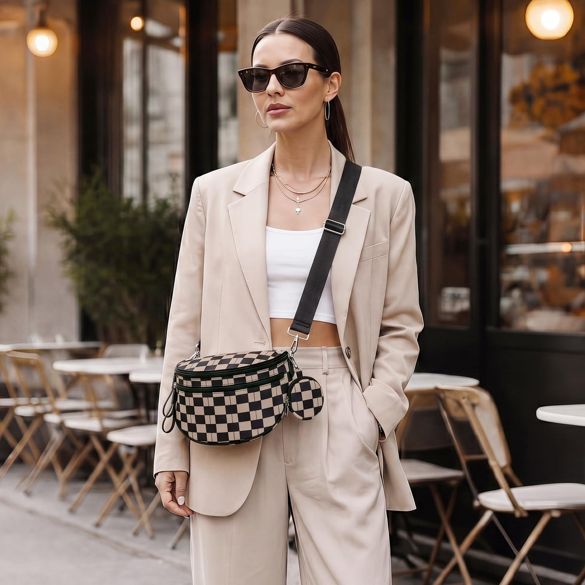 G4Free - G4Free Checkered Crossbody Bum Bag with Removable Pouch Lightweight -TN26B628A-TN26B628B-TN26B628C-TN26B628D-TN26B628E