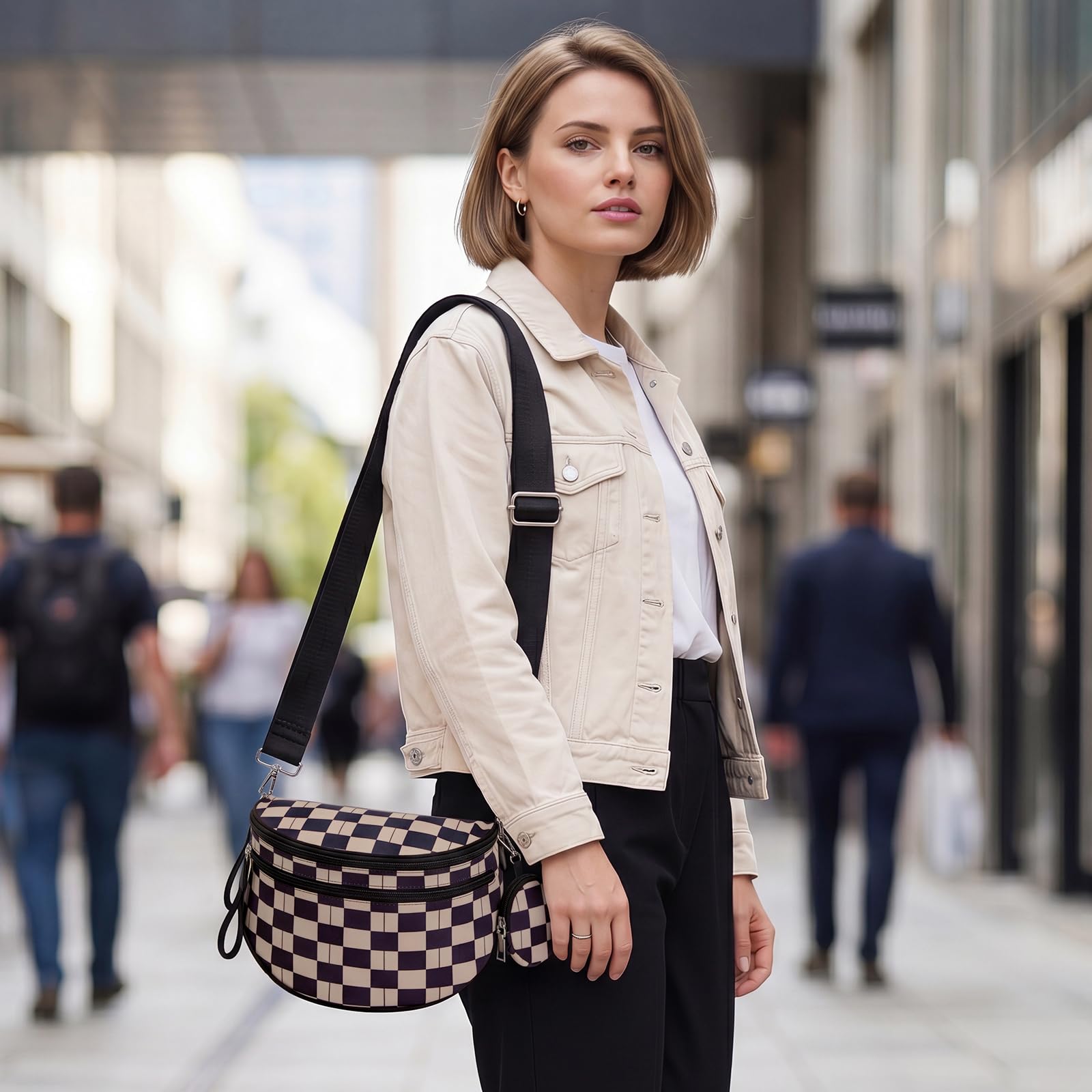 G4Free - G4Free Checkered Crossbody Bum Bag with Removable Pouch Lightweight -TN26B628A-TN26B628B-TN26B628C-TN26B628D-TN26B628E