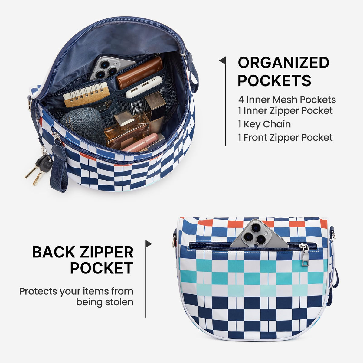 G4Free - G4Free Checkered Crossbody Bum Bag with Removable Pouch Lightweight -TN26B628A-TN26B628B-TN26B628C-TN26B628D-TN26B628E
