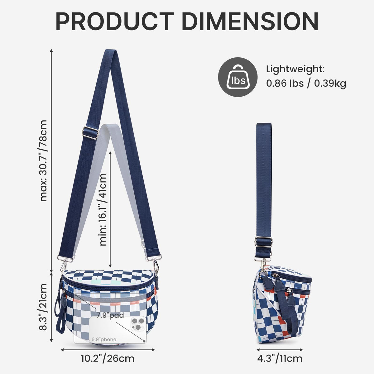 G4Free - G4Free Checkered Crossbody Bum Bag with Removable Pouch Lightweight -TN26B628A-TN26B628B-TN26B628C-TN26B628D-TN26B628E
