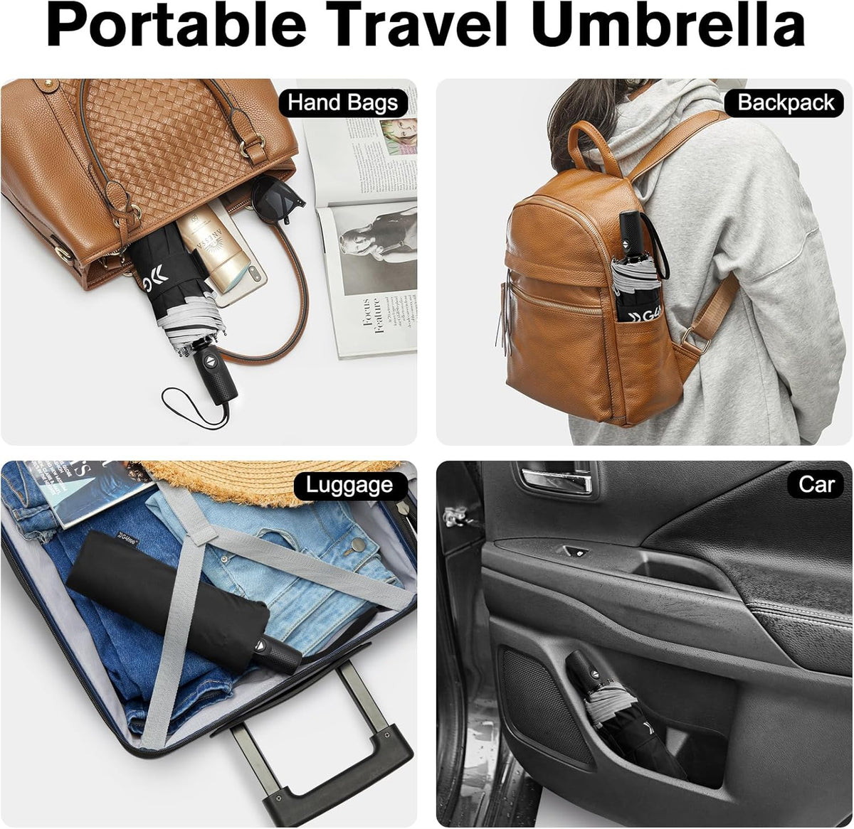 G4Free - G4Free Eco Fiberglass Frame Double Canopy Reflective Strip Auto Folding Umbrella -TN24A423A-TN24A424B-TN24A424A-TN24A424C-TN24A423B