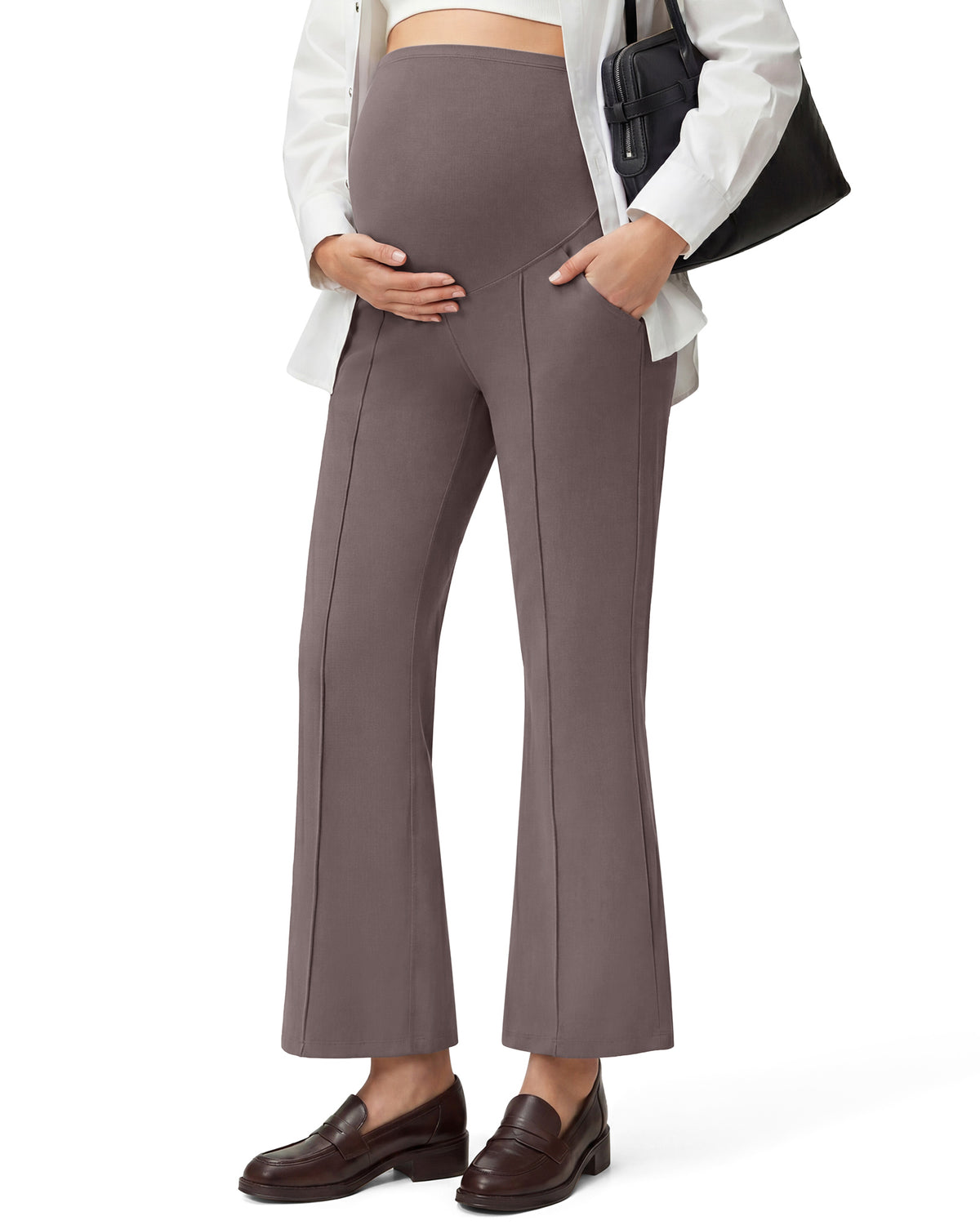 G4Free - G4Free EverGoing Maternity Flare Leggings with Pockets – Over the Belly 25'' -GF26AY1008A001A-S