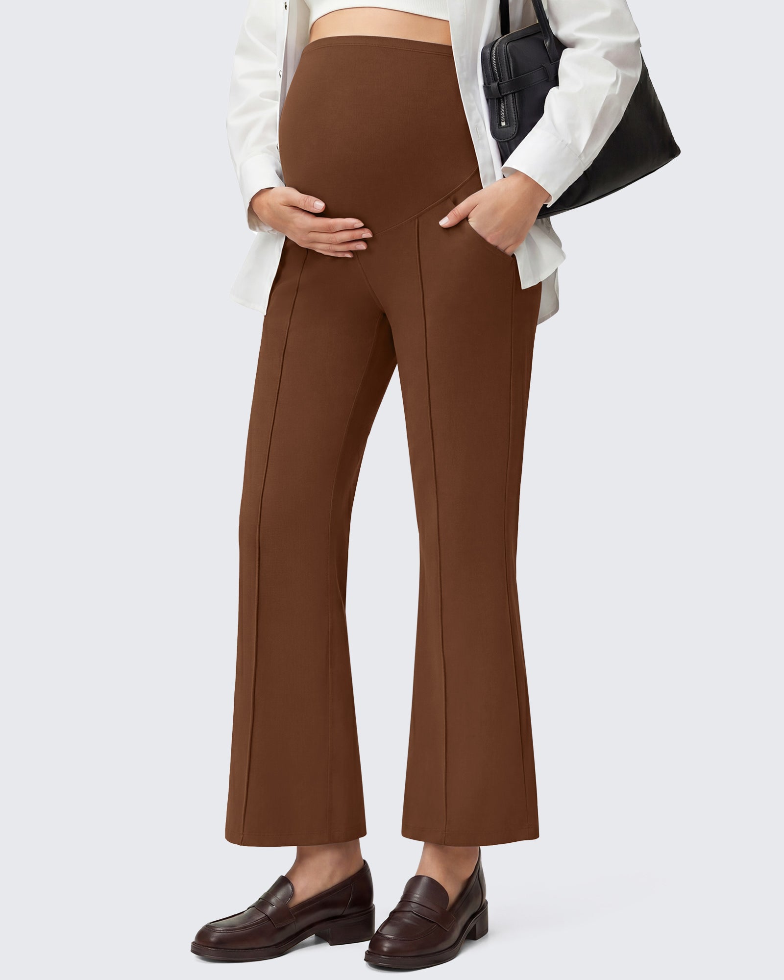 G4Free - G4Free EverGoing Maternity Flare Leggings with Pockets – Over the Belly 25'' -GF26AY1008A001A-S