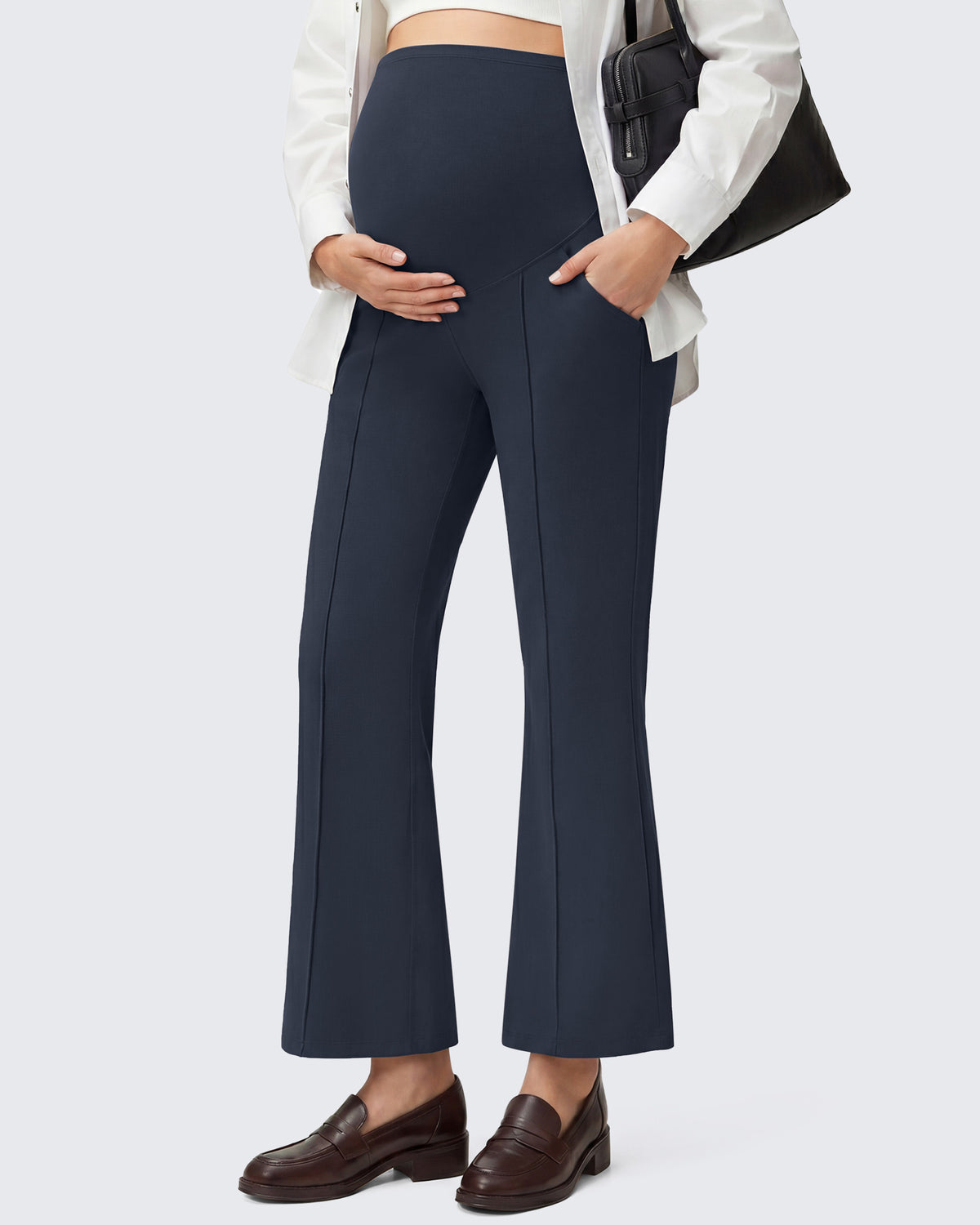 G4Free - G4Free EverGoing Maternity Flare Leggings with Pockets – Over the Belly 25'' -GF26AY1008A001A-S