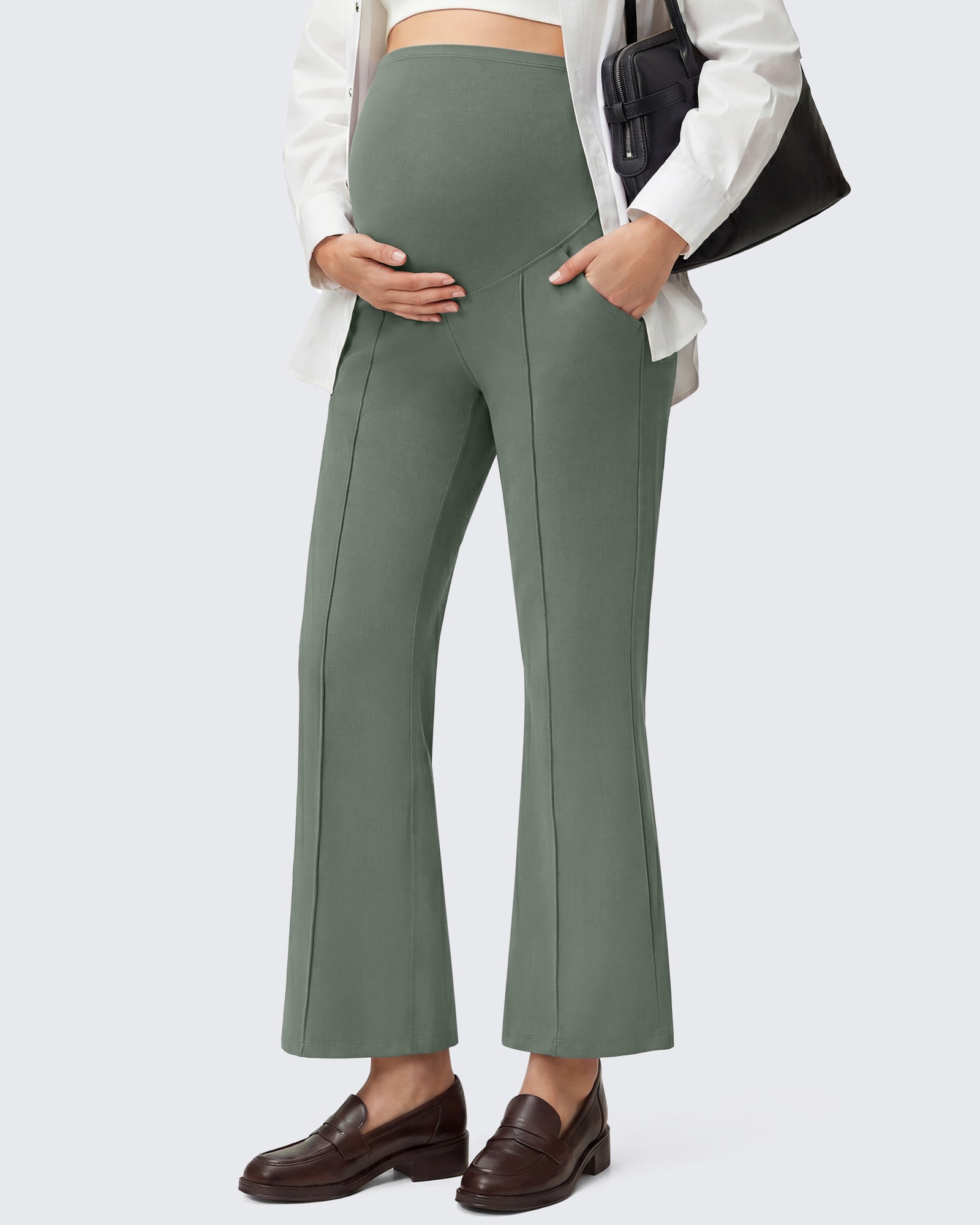 G4Free - G4Free EverGoing Maternity Flare Leggings with Pockets – Over the Belly 25'' -GF26AY1008A001A-S