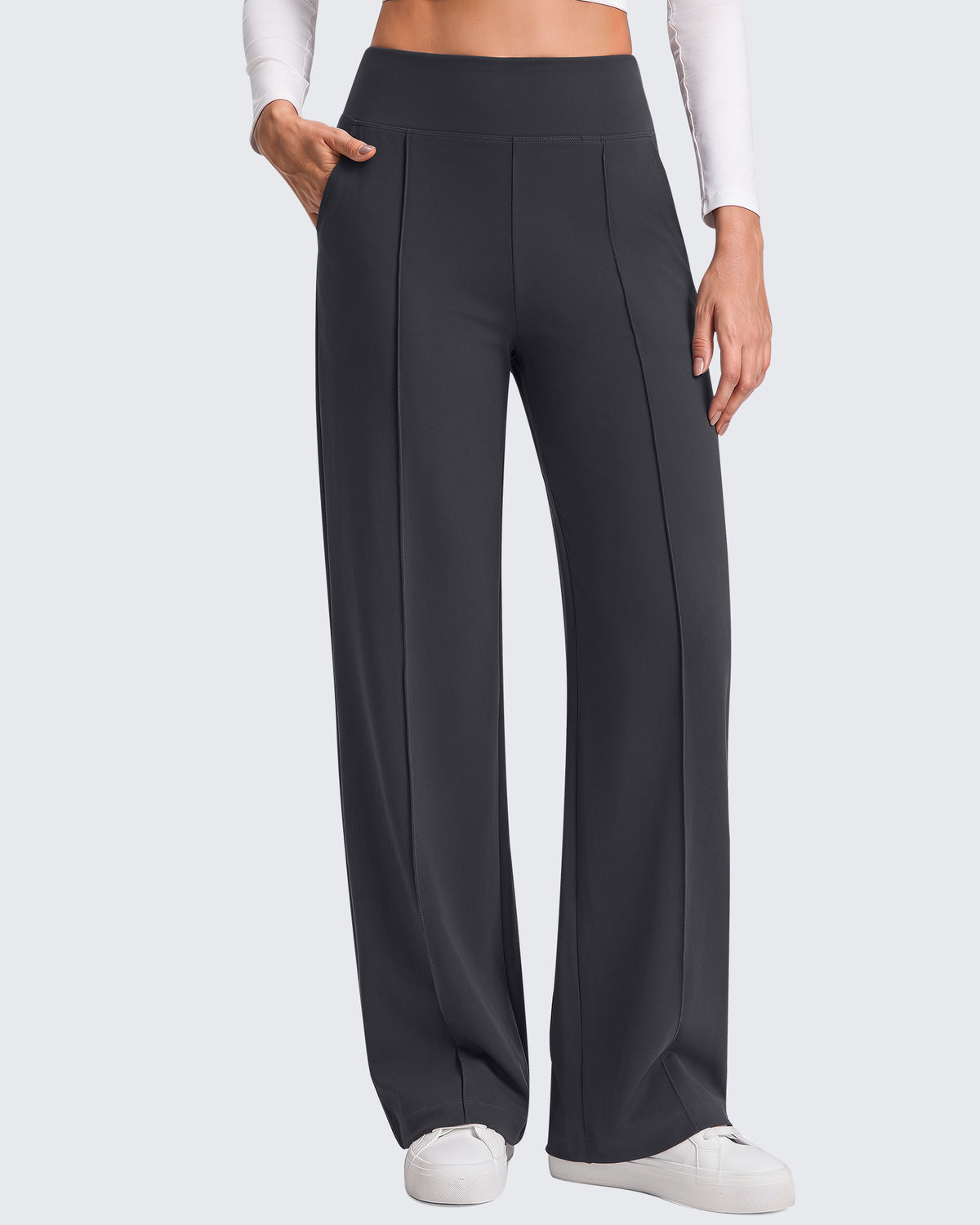 G4Free - G4Free EverGoing Wide Leg Yoga Pants High Waist Front Seam with Pockets -GF26J1005A001A-S-GF26J1005A001B-M-GF26J1005A001C-L-GF26J1005A001D-XL-GF26J1005A001E-XXL