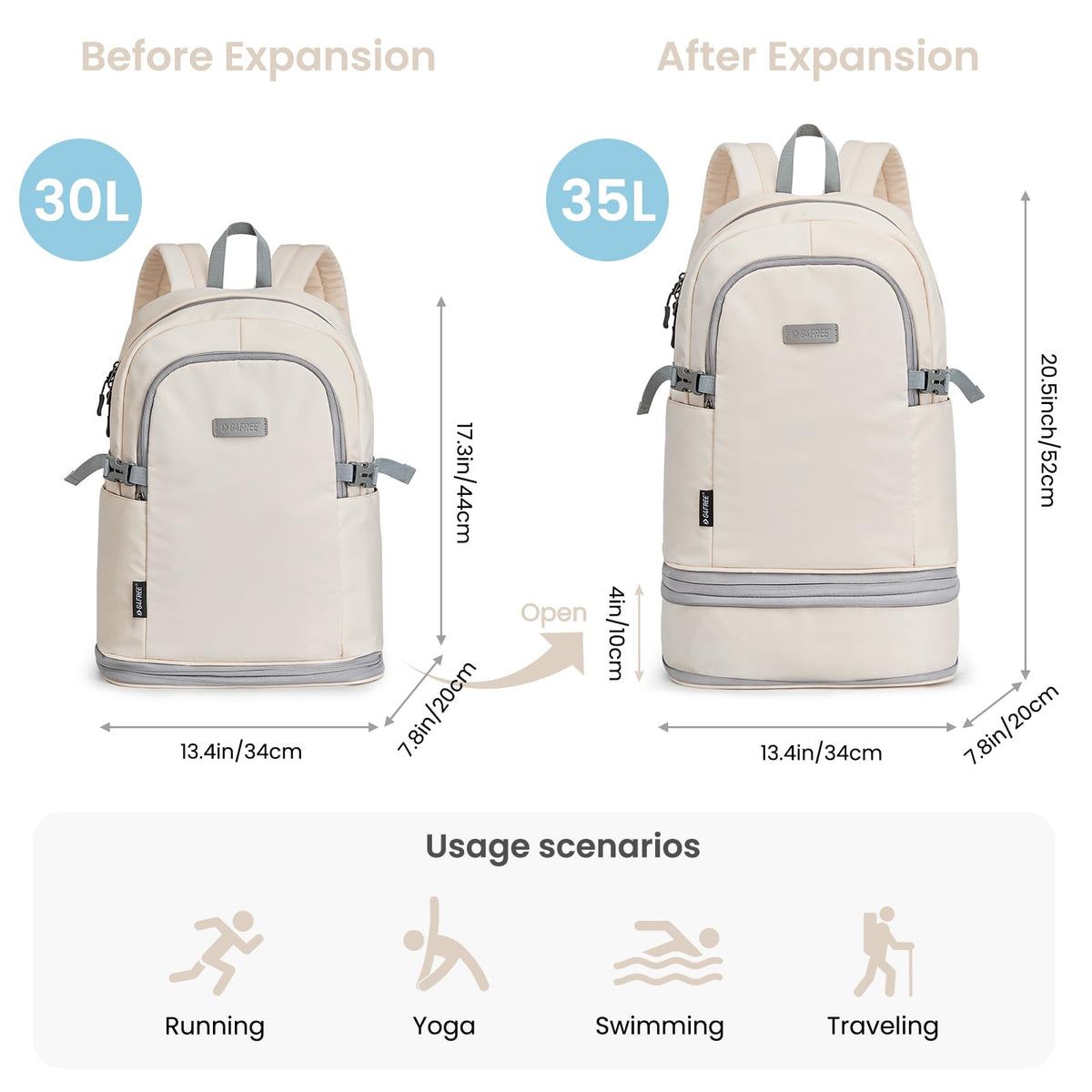 G4Free - G4Free Gym Backpack For Women with Shoes Compartment & Wet Pocket -TN23B238D-TN23B238A-TN23B238B-TN23B238C