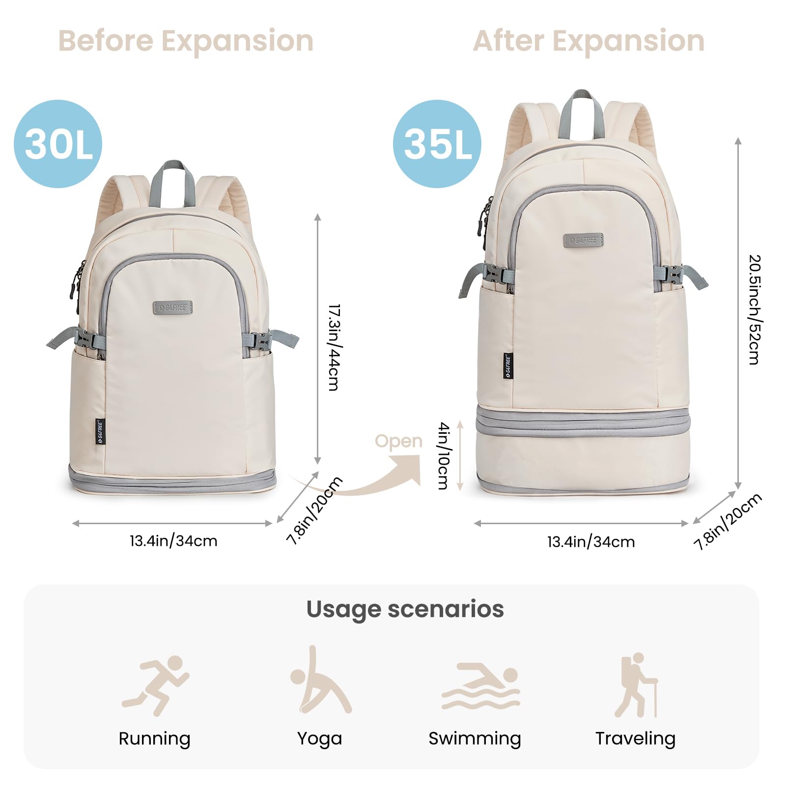 G4Free - G4Free Gym Backpack For Women with Shoes Compartment & Wet Pocket -TN23B238D-TN23B238A-TN23B238B-TN23B238C