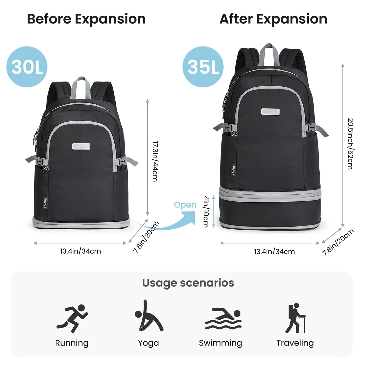 G4Free - G4Free Gym Backpack For Women with Shoes Compartment & Wet Pocket -TN23B238D-TN23B238A-TN23B238B-TN23B238C