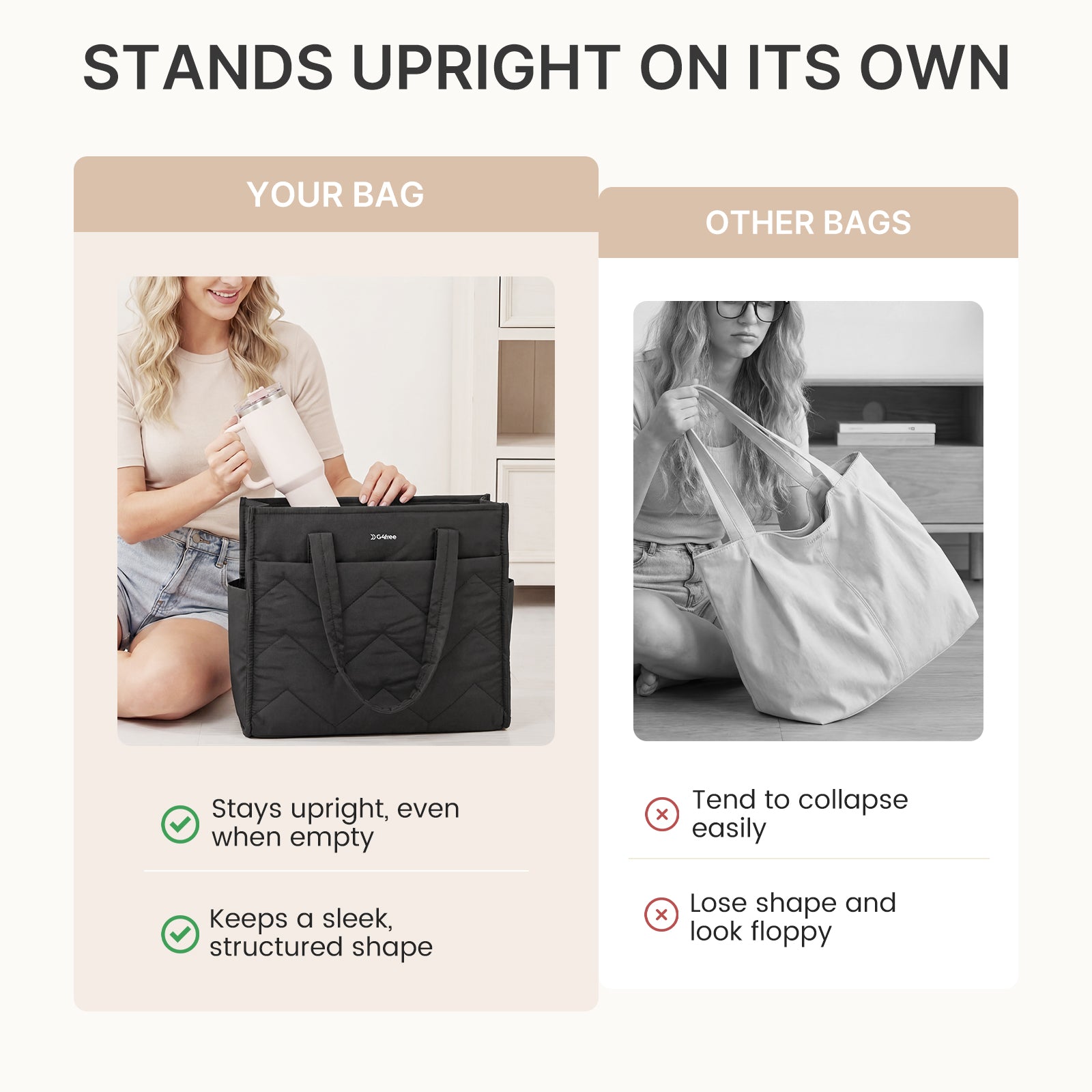 G4Free - G4Free Lightweight Quilted Tote with Laptop Compartment -TN25B591A-TN25B591B-TN25B591C-TN25B591D