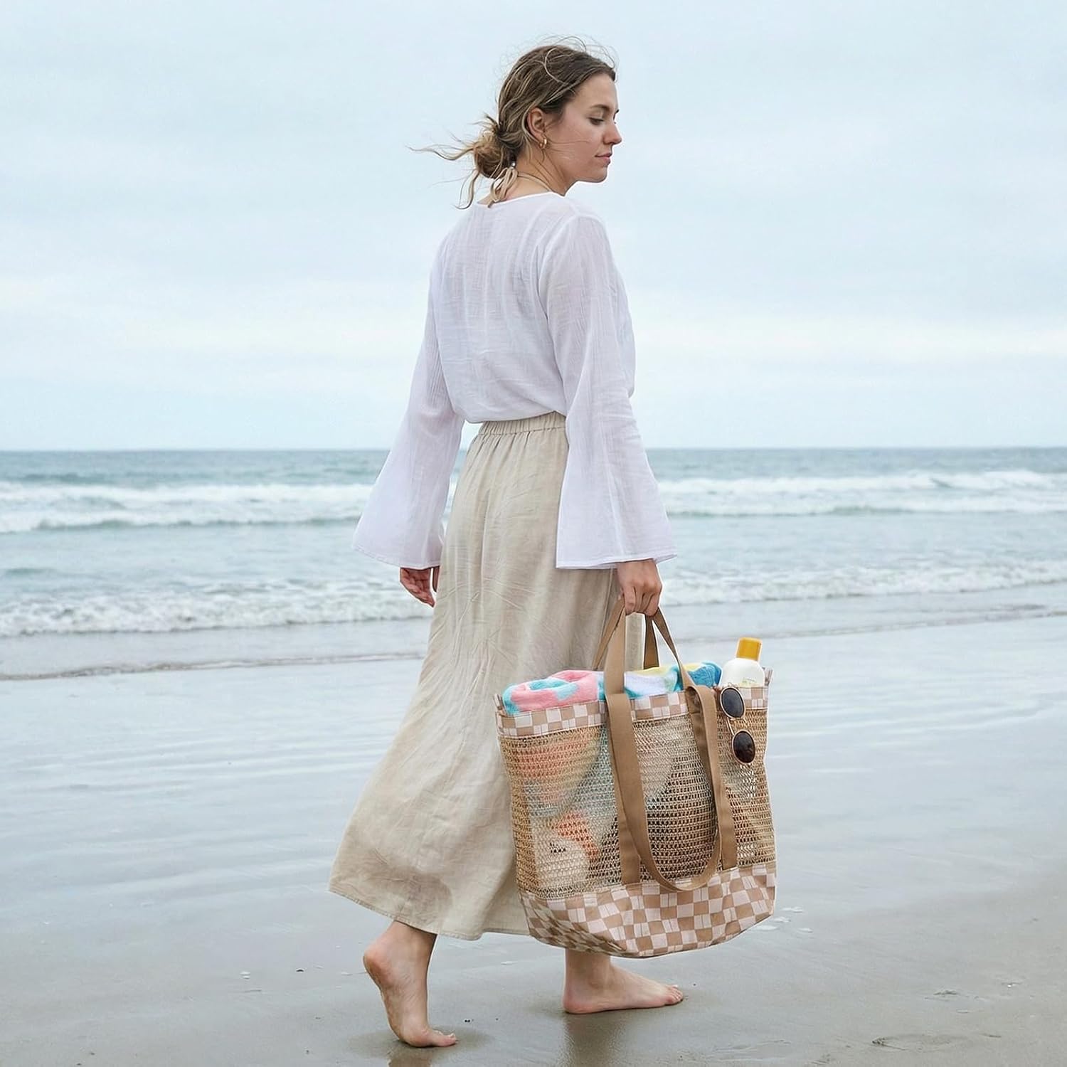 G4Free - G4Free Mesh Beach Tote Bags Extra Large Packable -TN25B599B-TN25B599D-TN25B599A-TN25B599C