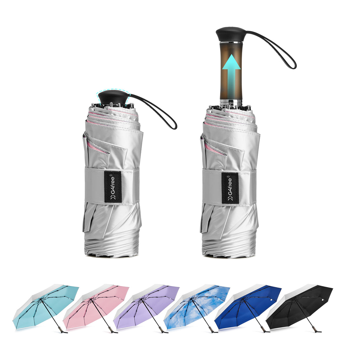 G4Free - G4Free Mini Travel Umbrella with Retractable Handle – UPF 50+ for Sun & Rain -TN26A621A-TN26A621B-TN26A621C-TN26A621D-TN26A621E