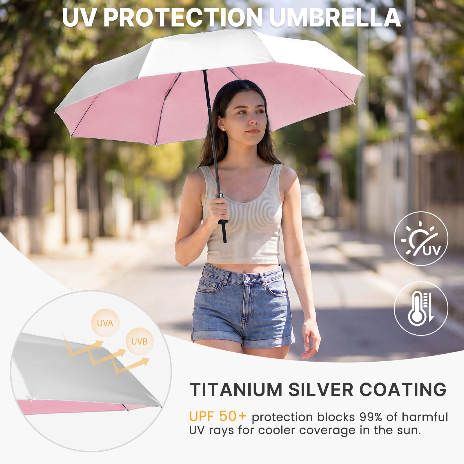 G4Free - G4Free Mini Travel Umbrella with Retractable Handle – UPF 50+ for Sun & Rain -TN26A621A-TN26A621B-TN26A621C-TN26A621D-TN26A621E