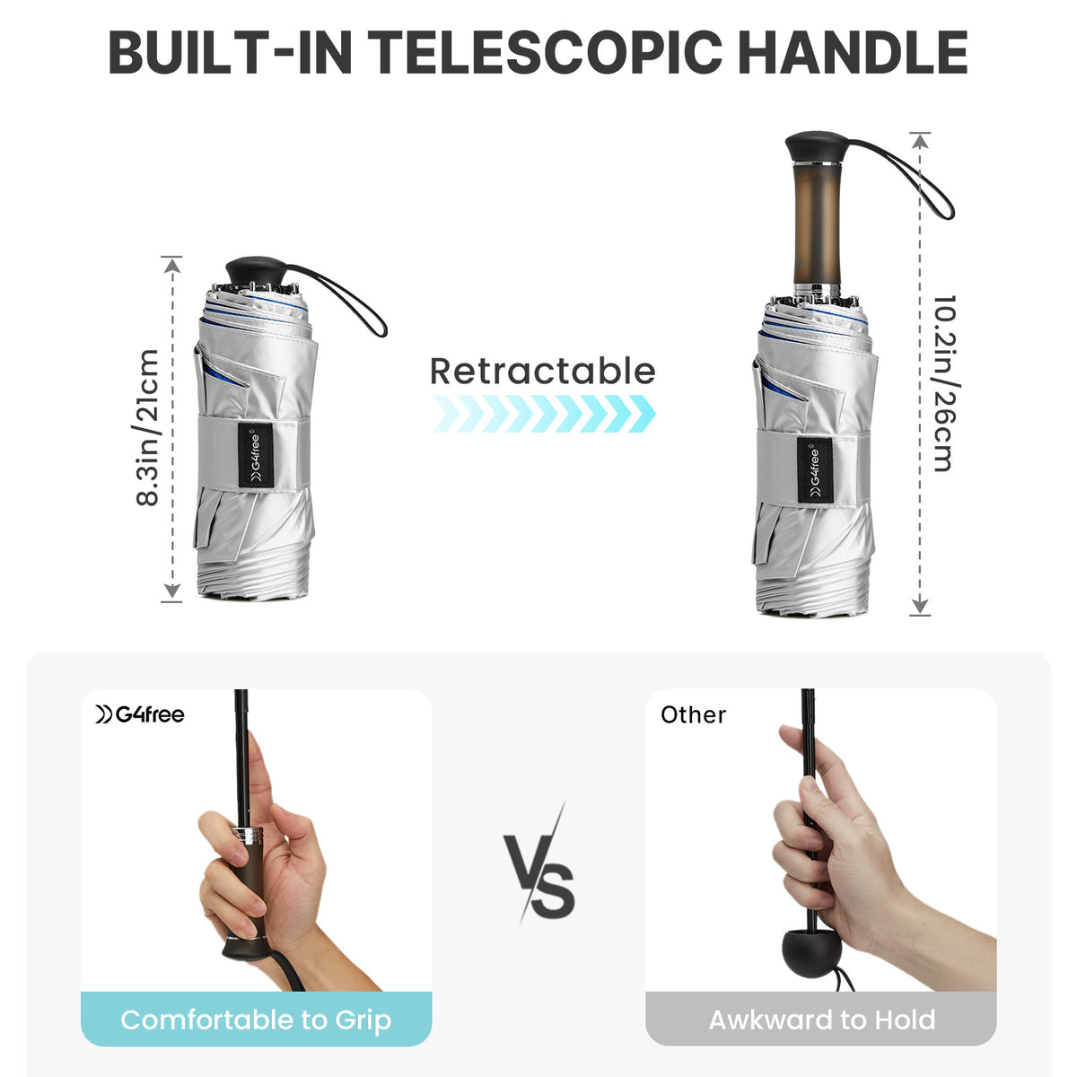 G4Free - G4Free Mini Travel Umbrella with Retractable Handle – UPF 50+ for Sun & Rain -TN26A621A-TN26A621B-TN26A621C-TN26A621D-TN26A621E