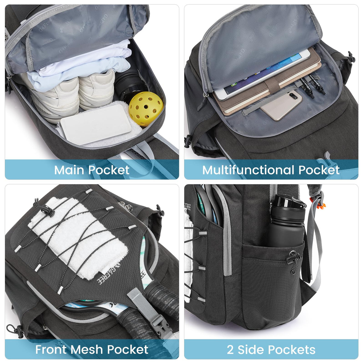 G4Free - G4Free Pickleball Backpack Fits 2 to 4 Paddles -TN23B318C-TN23B318B-TN23B318D-TN23B318E-TN23B318A