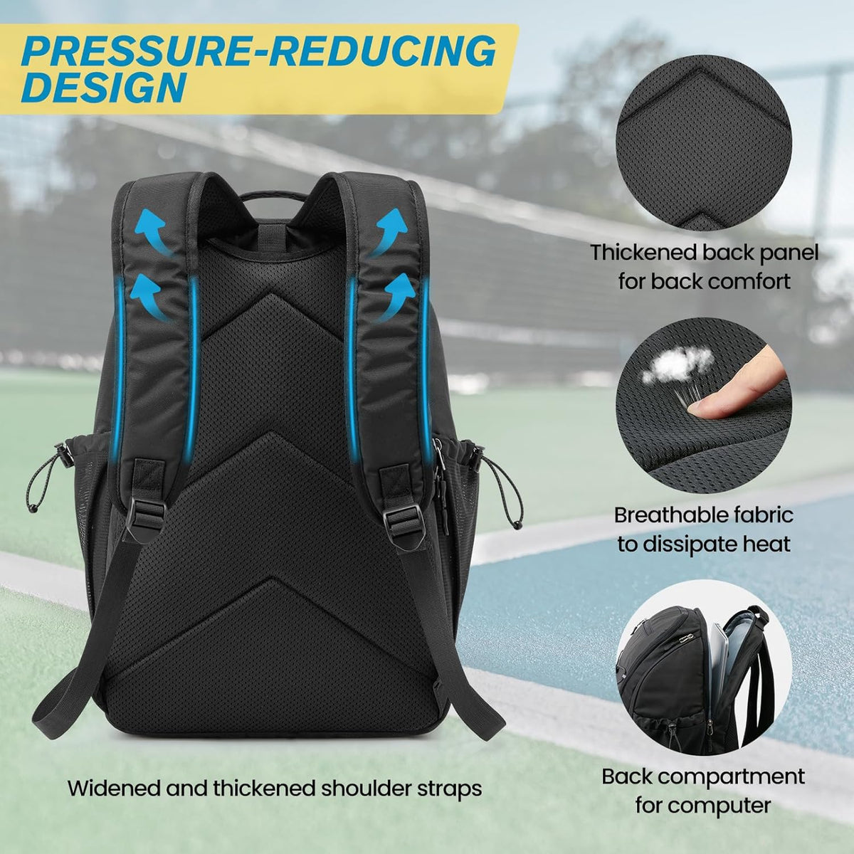 G4Free - G4Free Pickleball School Backpack with Fence Hook Laptop Compartment -TN25B518B-TN25B518A