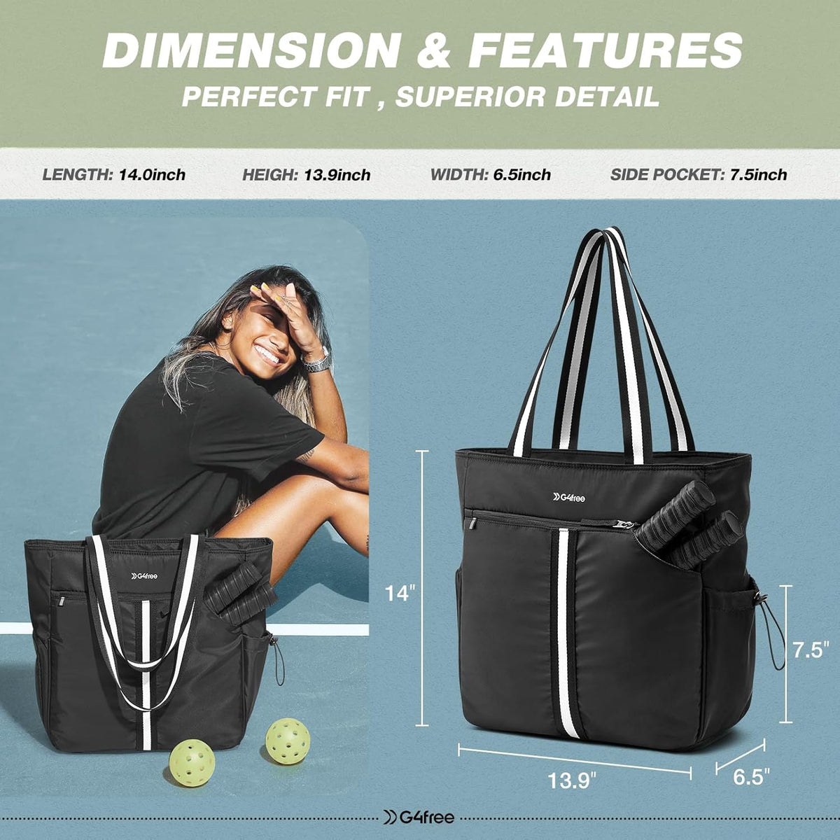 G4Free - G4Free Pickleball Tote with Shoe & Paddle Pocket -TN24B487C-TN24B487A-TN24B487B