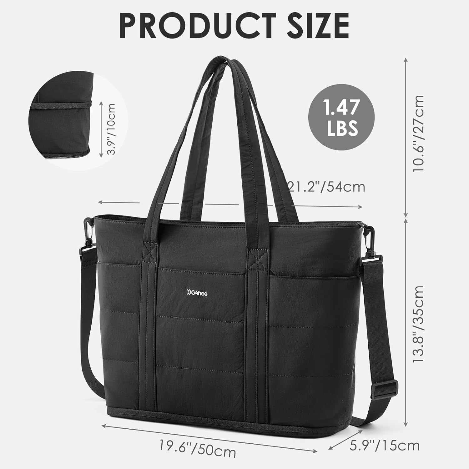 G4Free - G4Free Puffer  Tote Bag with Zipper Compartments, Expandable Handbag -TN25B522B-TN25B522C-TN25B522A