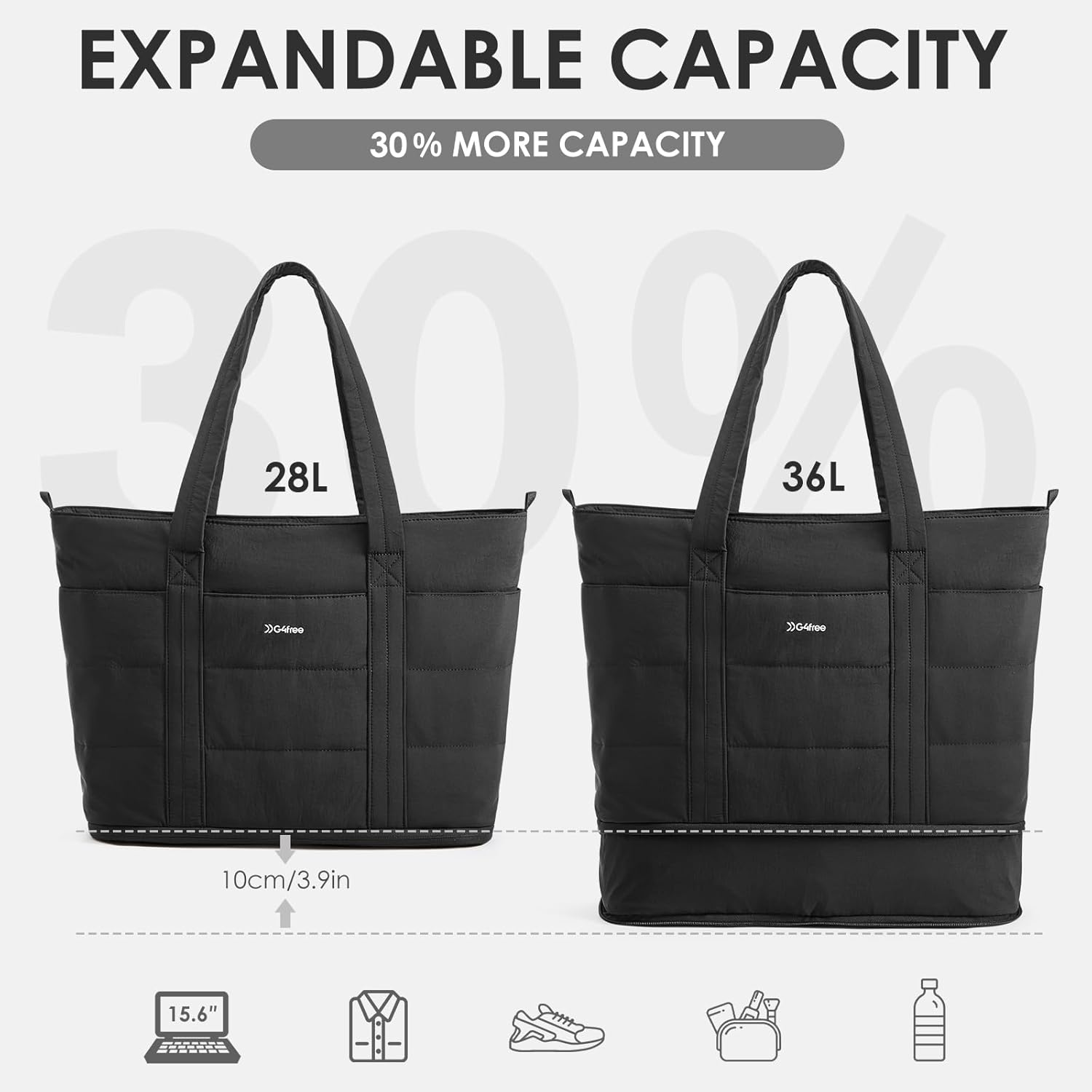G4Free - G4Free Puffer  Tote Bag with Zipper Compartments, Expandable Handbag -TN25B522B-TN25B522C-TN25B522A