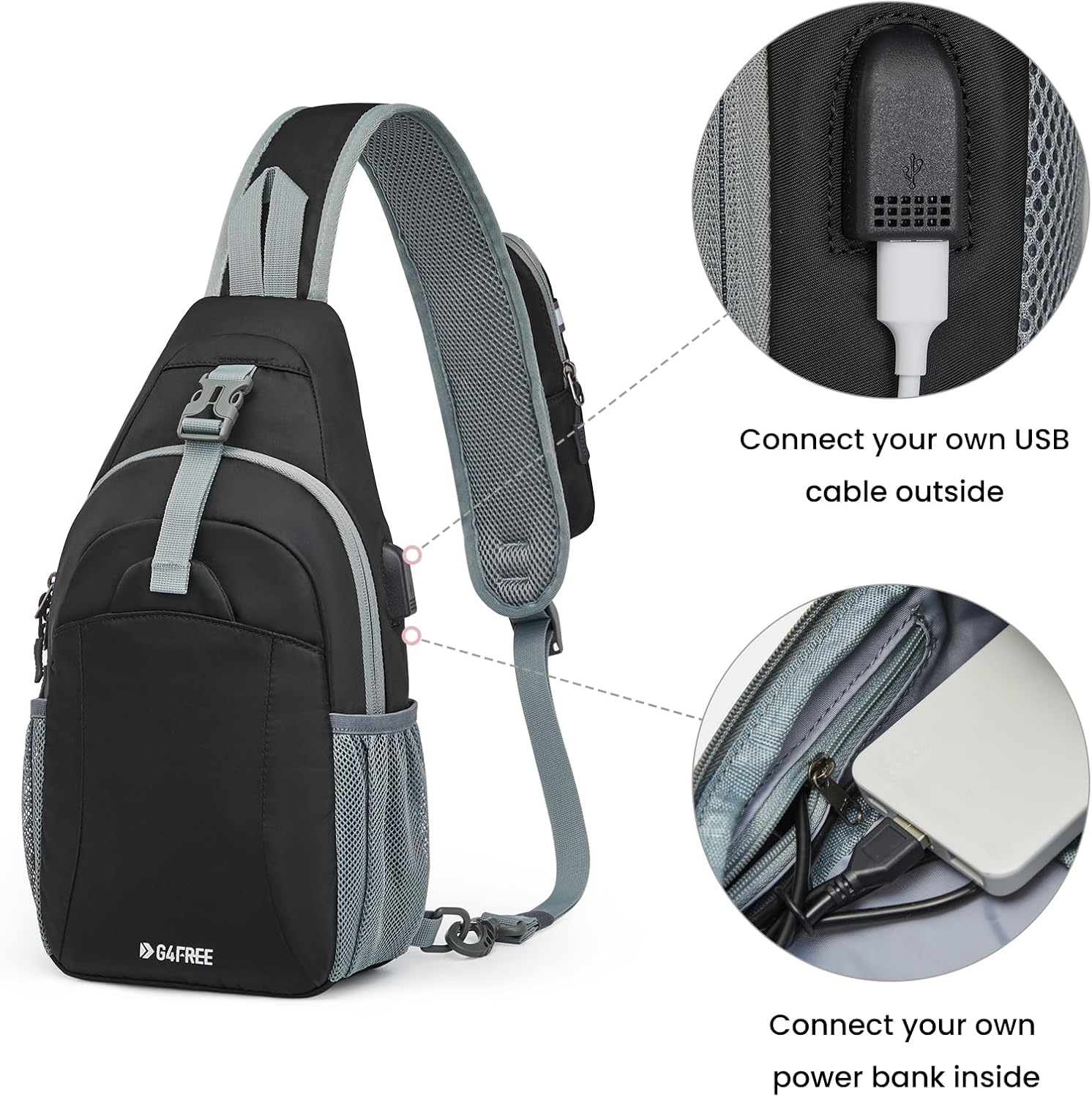 G4Free - G4Free RFID Crossbody Sling Backpack with USB Charging Port -TN23B273C-TN23B273A-TN23B273H-TN23B273E-TN23B273B