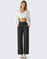 G4Free - G4Free Ribbed 29" Inseam V Waistband Ankle Pants with Pockets -GF26J780A001A-S-GF26J780A001B-M-GF26J780A001C-L-GF26J780A001D-XL-GF26J780A001E-XXL