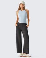G4Free - G4Free Ribbed 29" Inseam V Waistband Ankle Pants with Pockets -GF26J780A001A-S-GF26J780A001B-M-GF26J780A001C-L-GF26J780A001D-XL-GF26J780A001E-XXL