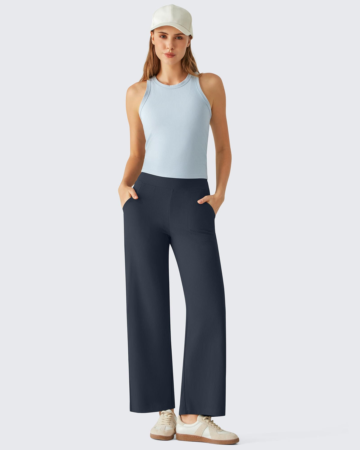 G4Free - G4Free Ribbed 29" Inseam V Waistband Ankle Pants with Pockets -GF26J780A001A-S-GF26J780A001B-M-GF26J780A001C-L-GF26J780A001D-XL-GF26J780A001E-XXL