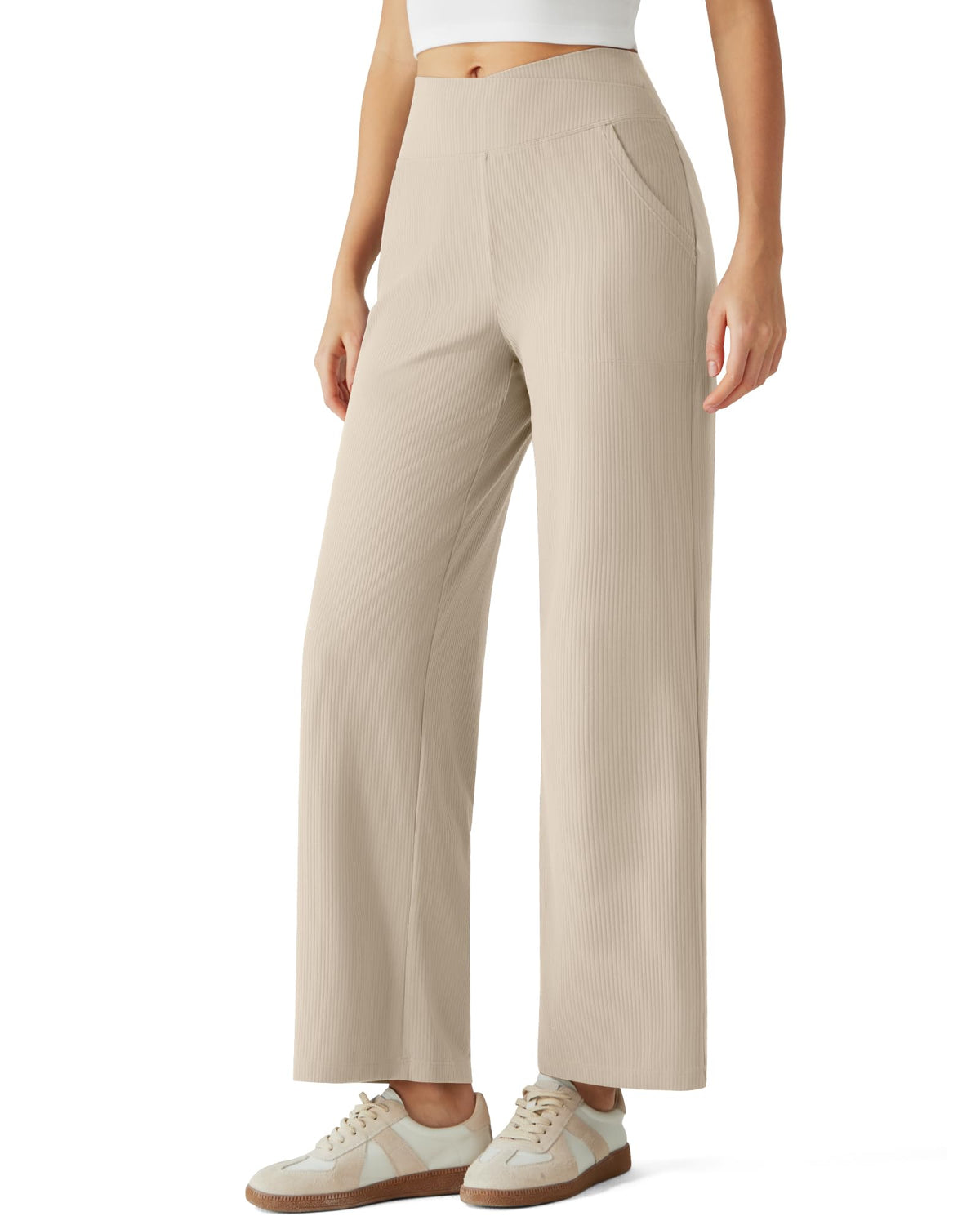 G4Free - G4Free Ribbed 29" Inseam V Waistband Ankle Pants with Pockets -GF26J780A001A-S-GF26J780A001B-M-GF26J780A001C-L-GF26J780A001D-XL-GF26J780A001E-XXL