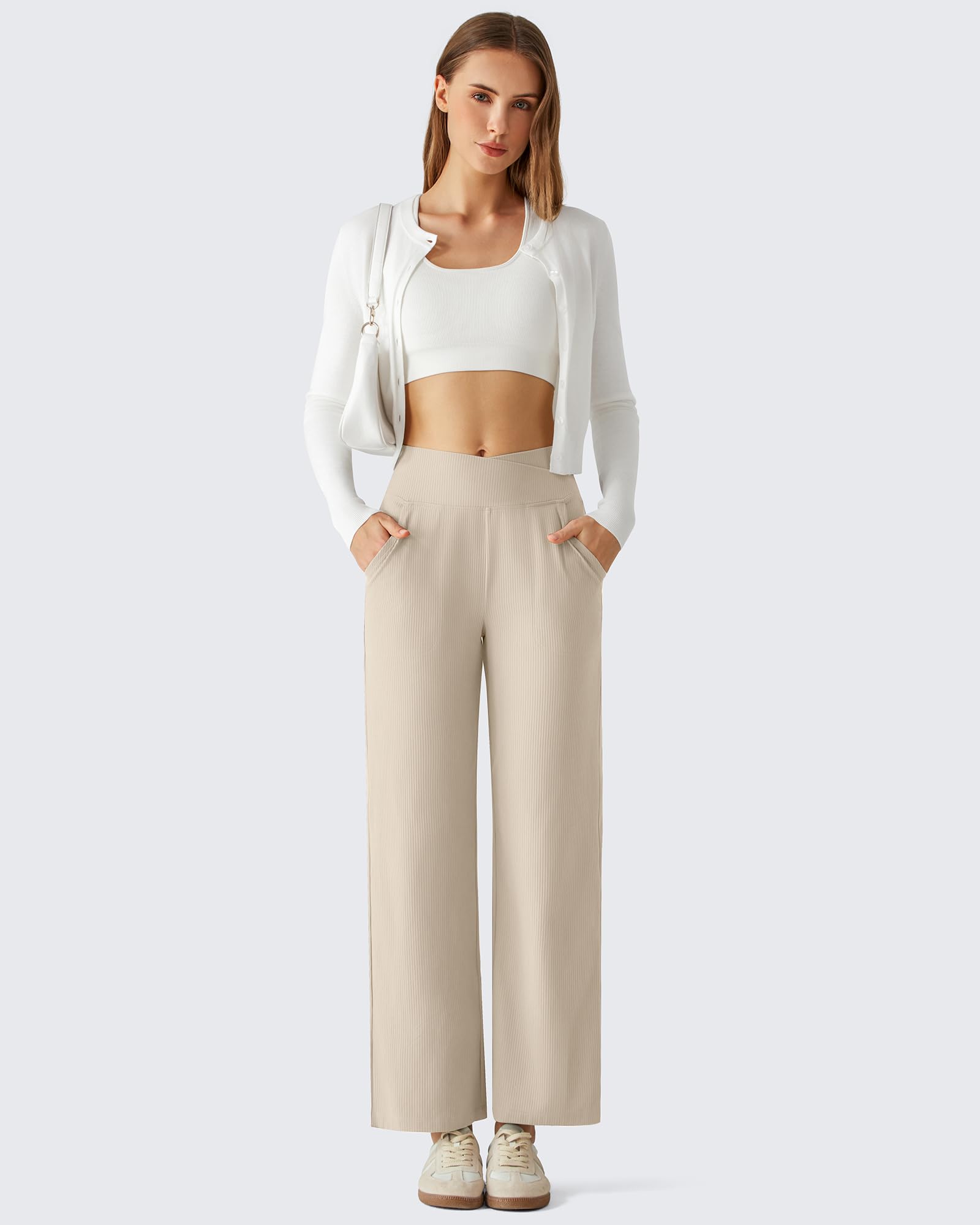 G4Free - G4Free Ribbed 29" Inseam V Waistband Ankle Pants with Pockets -GF26J780A001A-S-GF26J780A001B-M-GF26J780A001C-L-GF26J780A001D-XL-GF26J780A001E-XXL